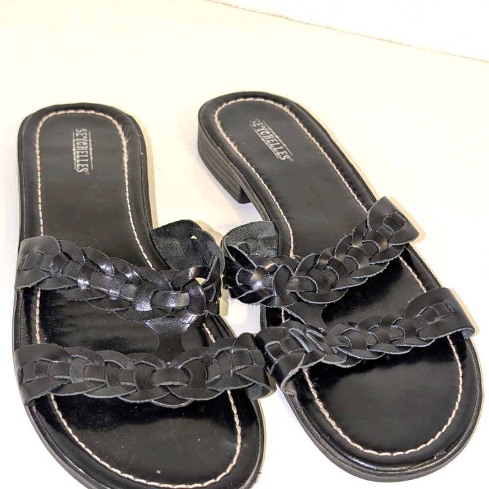 Seychelles Women's Leather Black Braided Slip-On‎ Flat Sandals Size 9